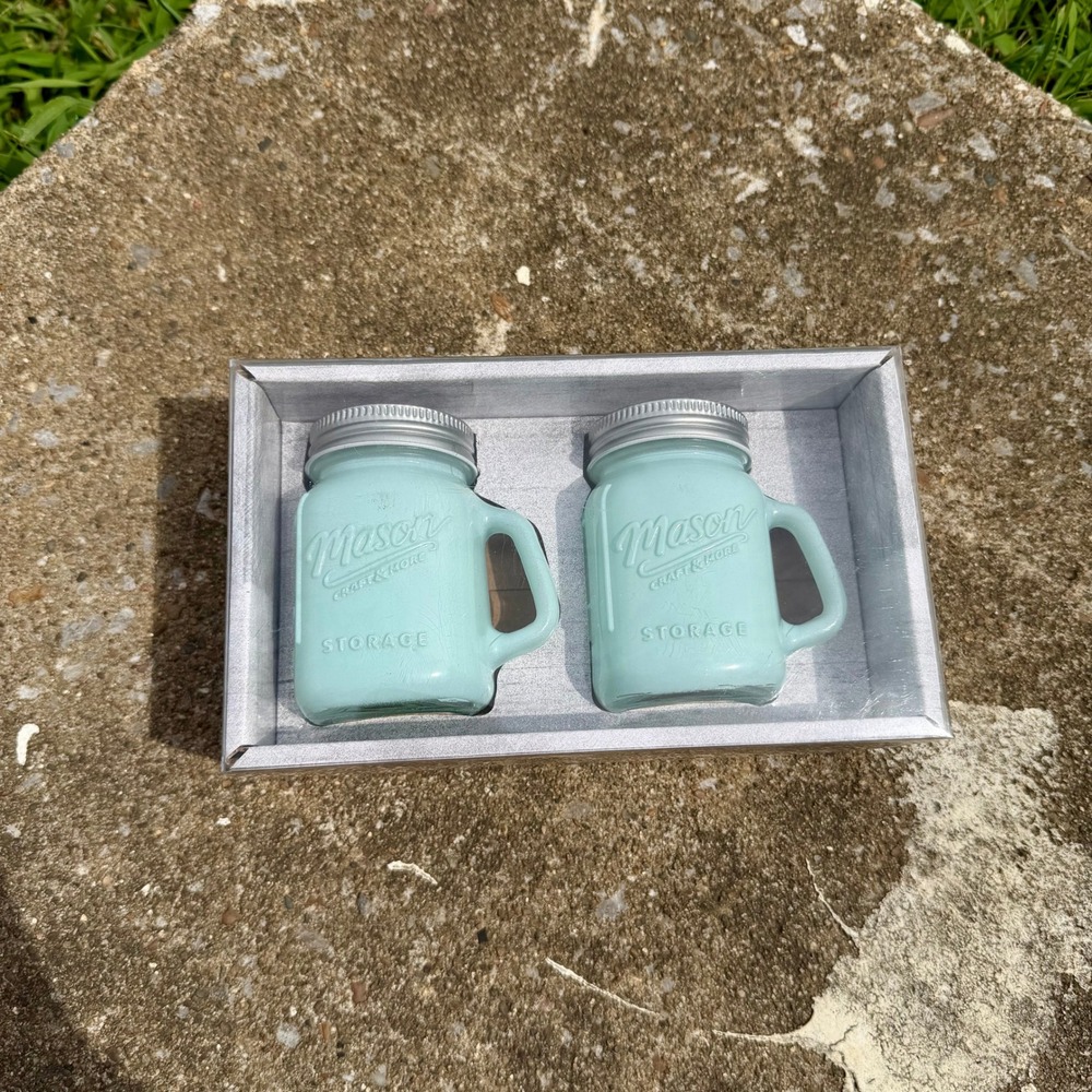 Mason Craft & More Glass Mason Jar Salt & Pepper Shaker Set Aqua Blue TTU-U3442